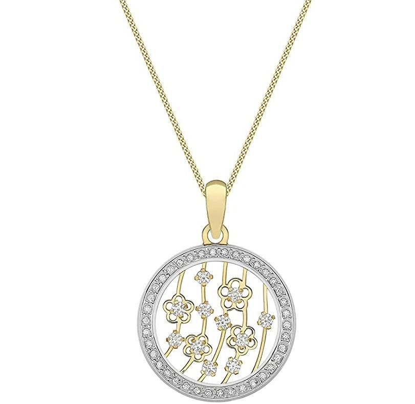 9ct Yellow Gold Cubic Zirconia Disc and Flowers Necklace - NiaYou Jewellery