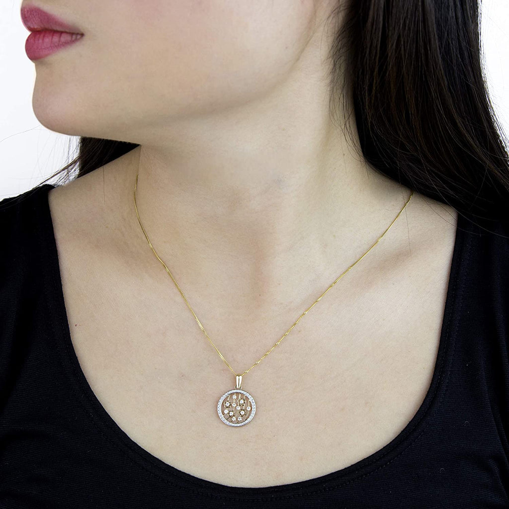 9ct Yellow Gold Cubic Zirconia Disc and Flowers Necklace - NiaYou Jewellery