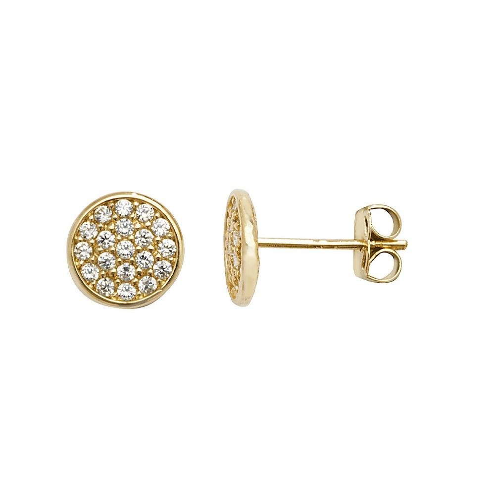 9ct Yellow Gold Cubic Zirconia Disc Stud Earrings - NiaYou Jewellery