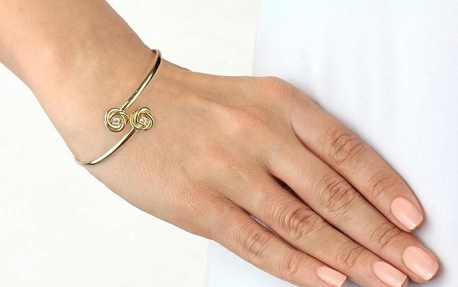 9ct Yellow Gold Cubic Zirconia Double Knot Flexible Bangle - NiaYou Jewellery
