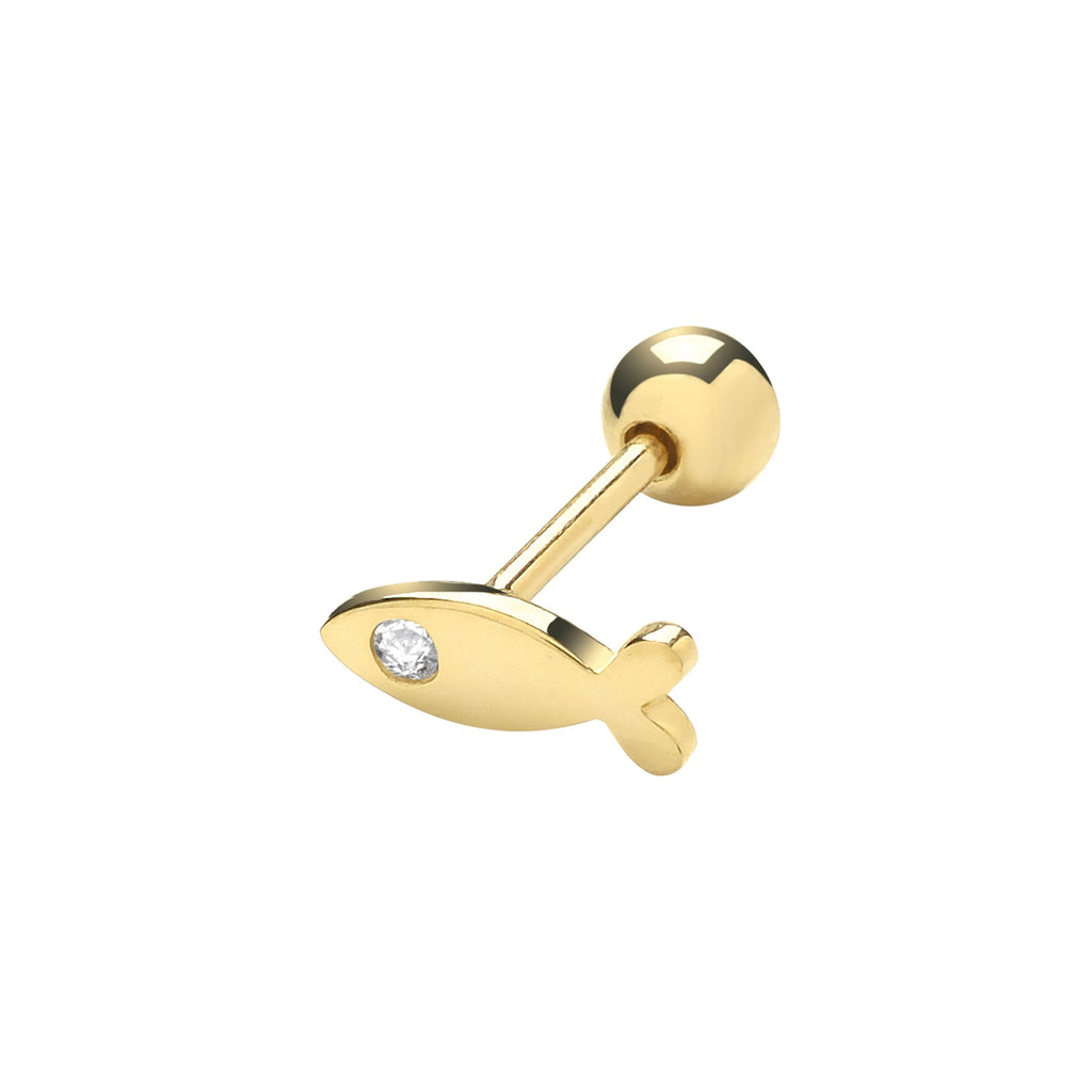 9ct Yellow Gold Cubic Zirconia Fish Cartilage Stud Earring - NiaYou Jewellery