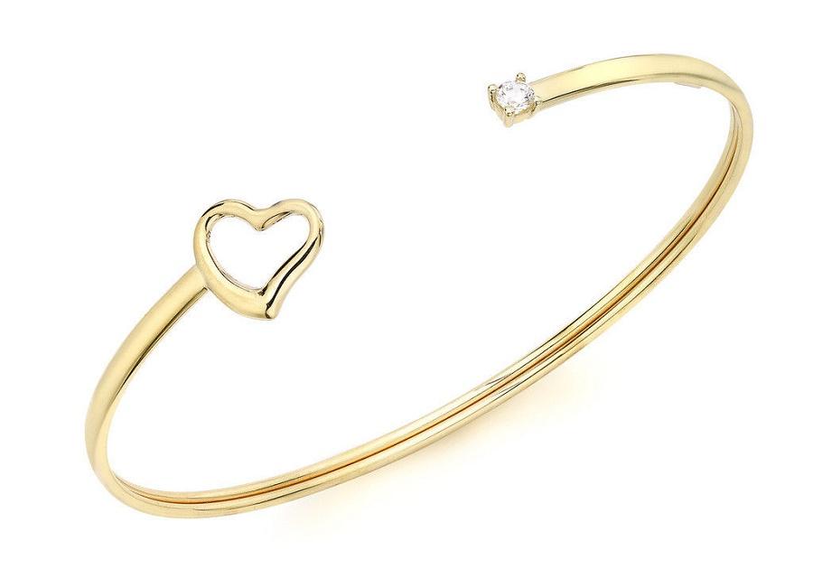 9ct Yellow Gold Cubic Zirconia Flexible Heart Bangle - NiaYou Jewellery