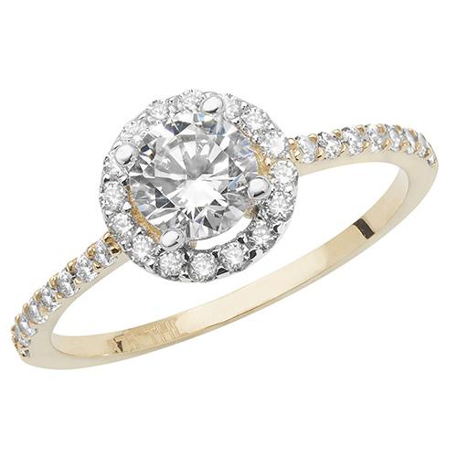 9ct Yellow Gold Cubic Zirconia Halo Pave' Round Ring - NiaYou Jewellery
