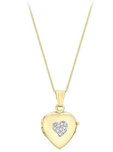 9ct Yellow Gold Cubic Zirconia Heart Locket Pendant with Chain - NiaYou Jewellery