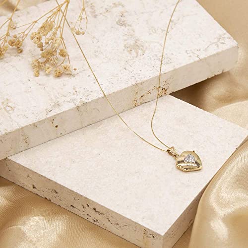 9ct Yellow Gold Cubic Zirconia Heart Locket Pendant with Chain - NiaYou Jewellery
