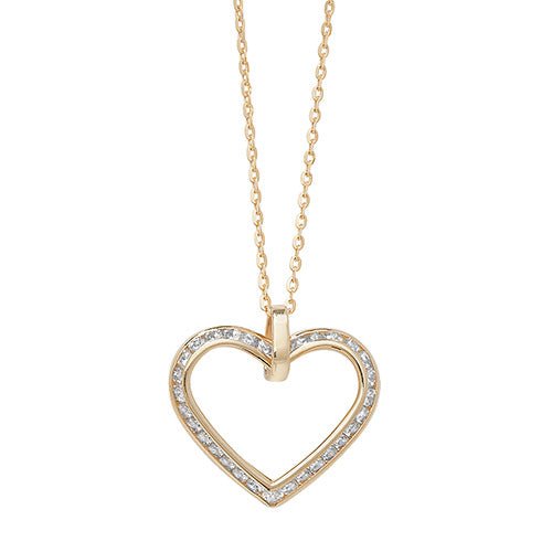 9ct Yellow Gold Cubic Zirconia Heart Pendant Necklace - NiaYou Jewellery