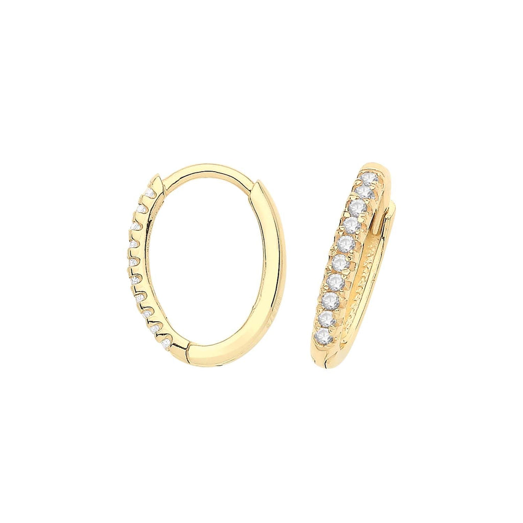 9ct Yellow Gold Cubic Zirconia Hinged Oval Hoop Earrings - NiaYou Jewellery