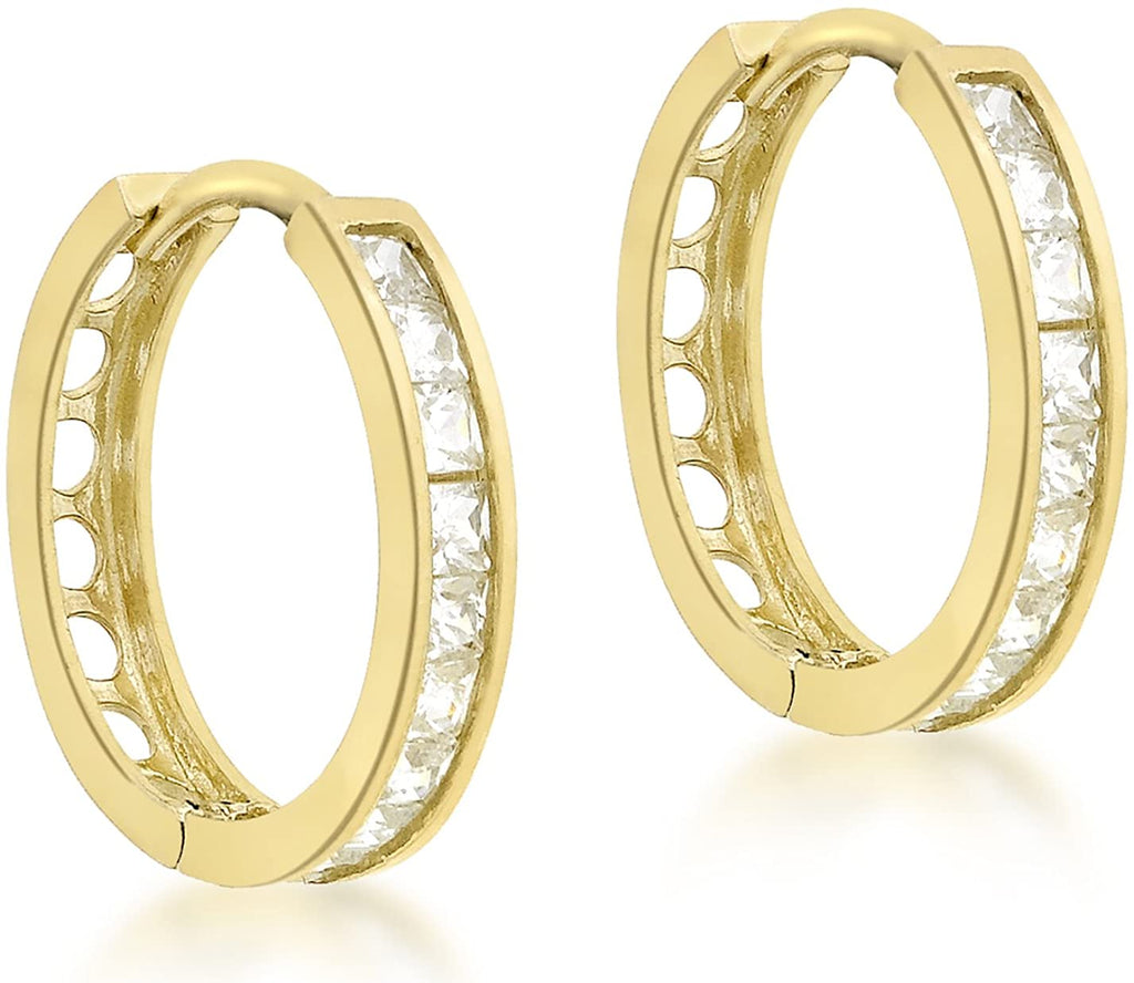 9ct Yellow Gold Cubic Zirconia Huggie Hoop Earrings - NiaYou Jewellery