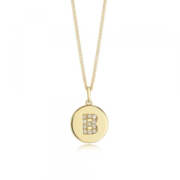 9ct Yellow Gold Cubic Zirconia Initial Round Disc Pendant - A to Z - NiaYou Jewellery