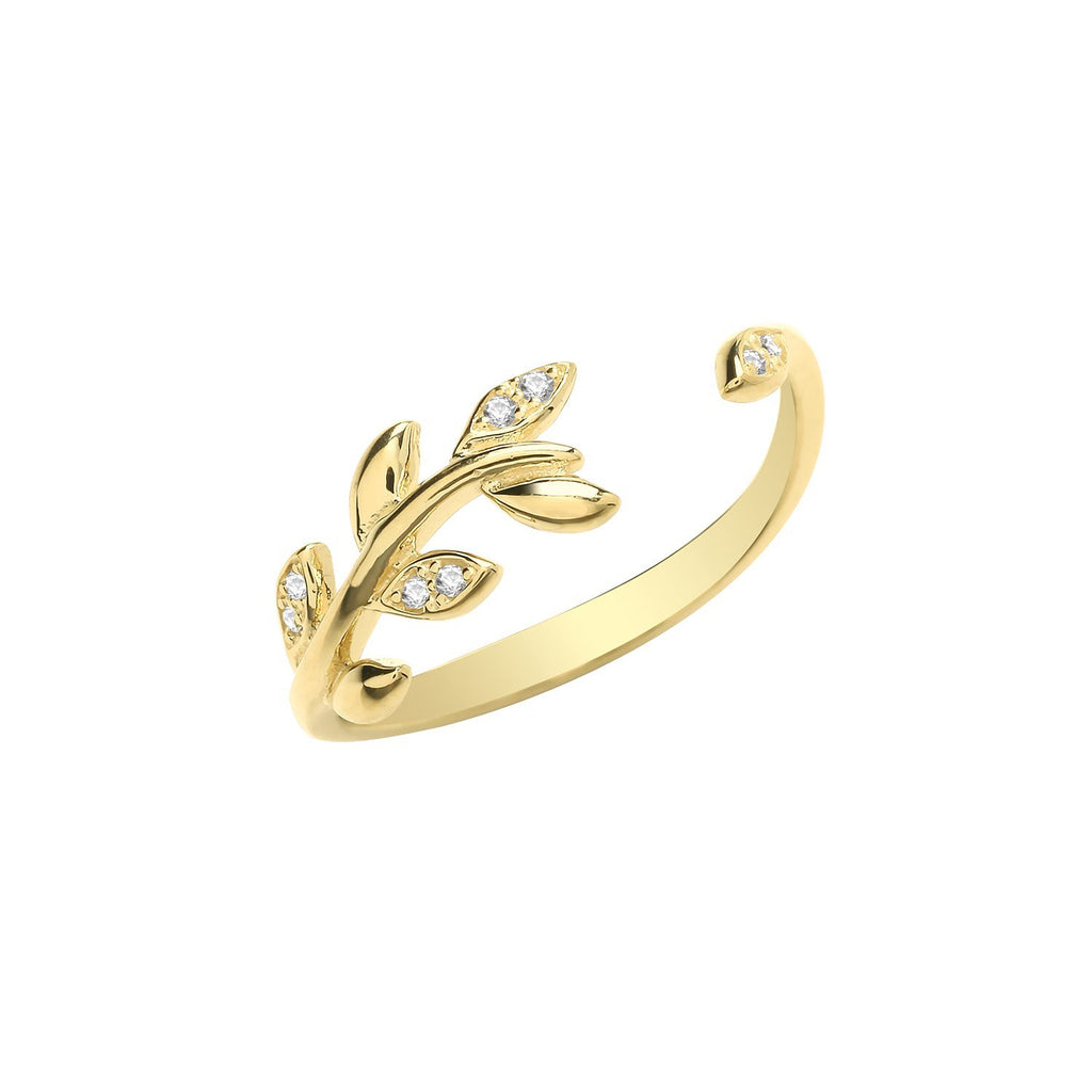 9ct Yellow Gold Cubic Zirconia Leaves Open Ring - NiaYou Jewellery