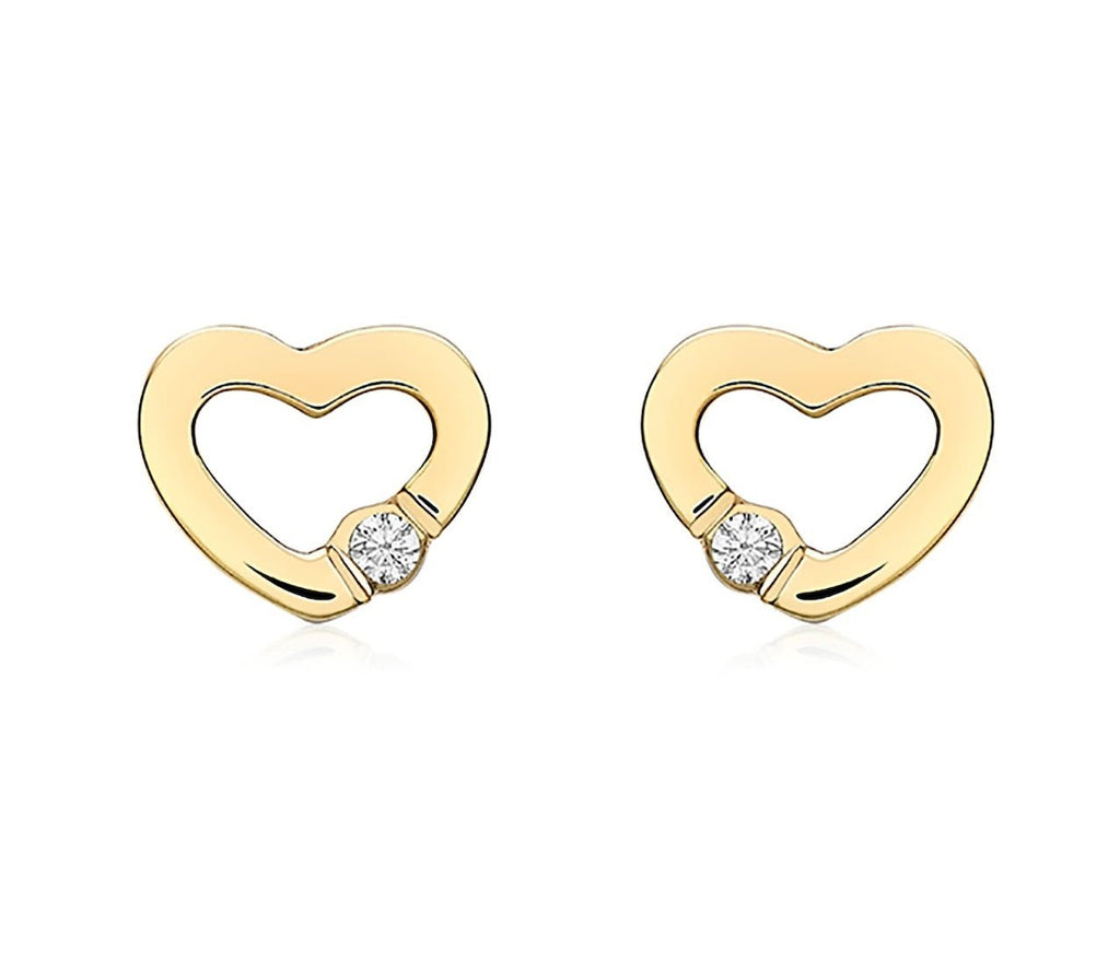 9ct Yellow Gold Cubic Zirconia Open Heart Stud Earrings - NiaYou Jewellery