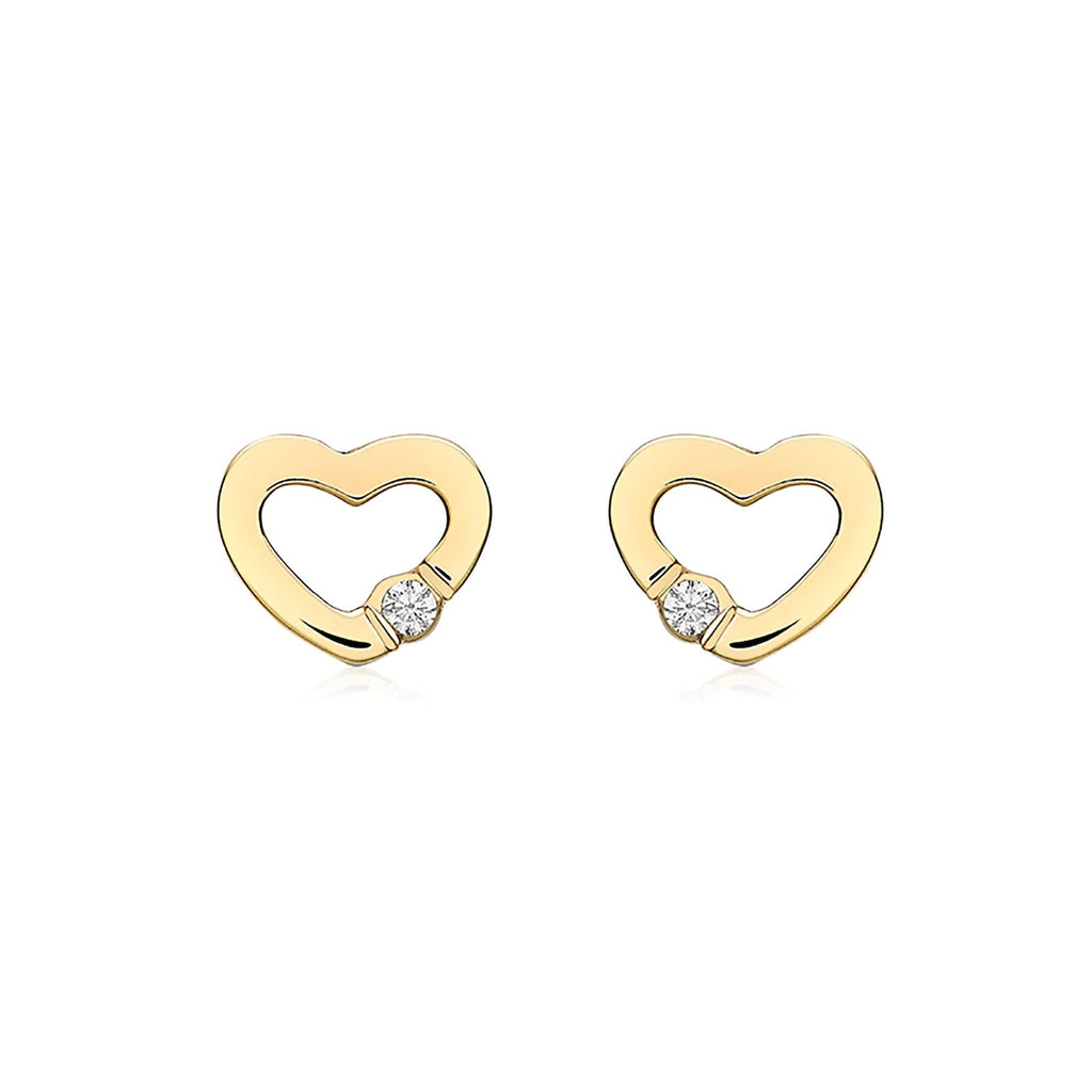 9ct Yellow Gold Cubic Zirconia Open Heart Stud Earrings - NiaYou Jewellery
