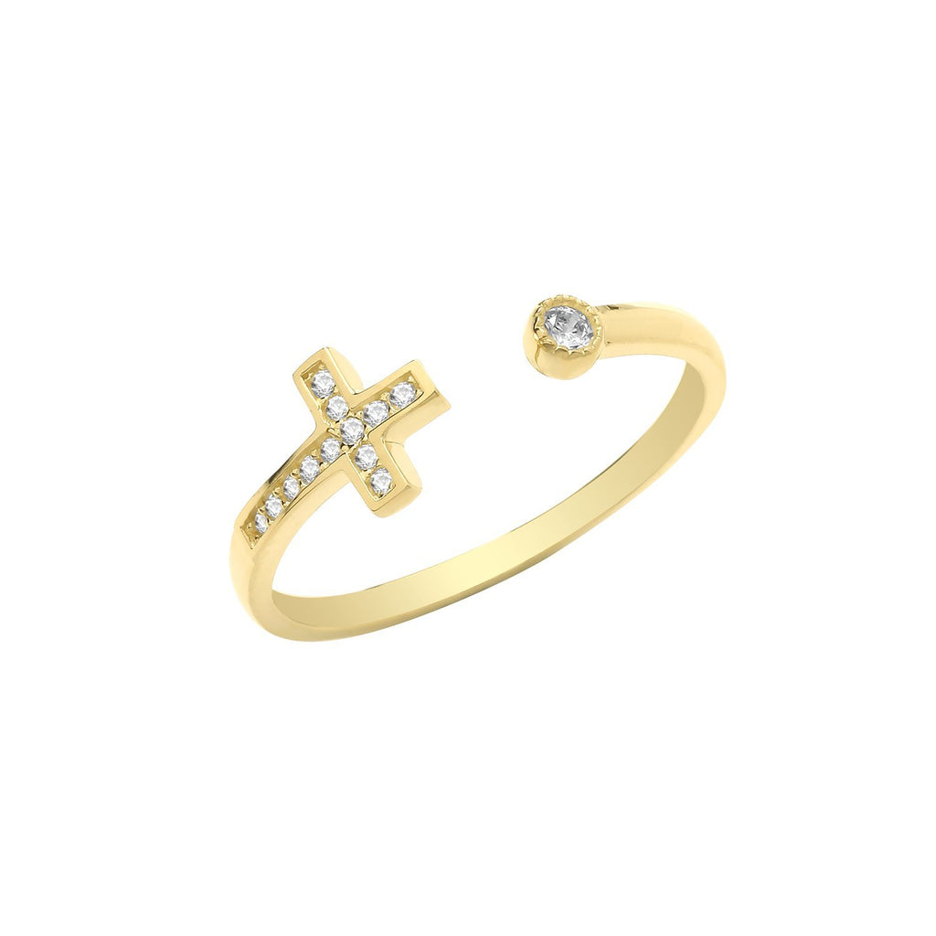 9ct Yellow Gold Cubic Zirconia Open Ring with Cross - NiaYou Jewellery