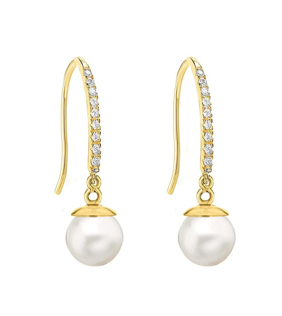 9ct Yellow Gold Cubic Zirconia Pearl Drop Earrings - NiaYou Jewellery