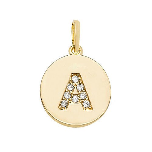 9ct Yellow Gold Cubic Zirconia Round Pendant Initial A - NiaYou Jewellery