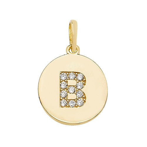 9ct Yellow Gold Cubic Zirconia Round Pendant Initial B - NiaYou Jewellery