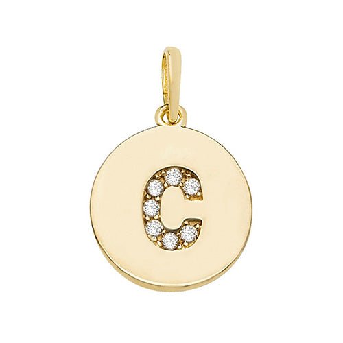 9ct Yellow Gold Cubic Zirconia Round Pendant Initial C - NiaYou Jewellery