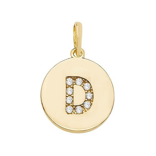 9ct Yellow Gold Cubic Zirconia Round Pendant Initial D - NiaYou Jewellery