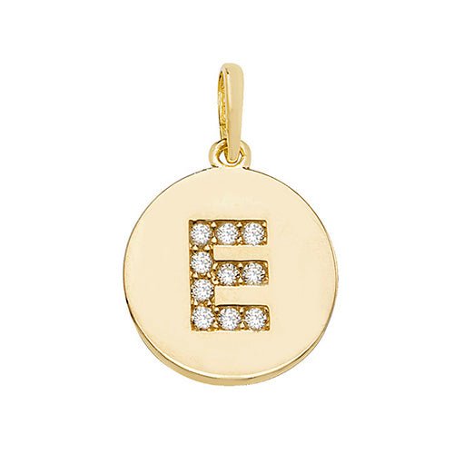 9ct Yellow Gold Cubic Zirconia Round Pendant Initial E - NiaYou Jewellery