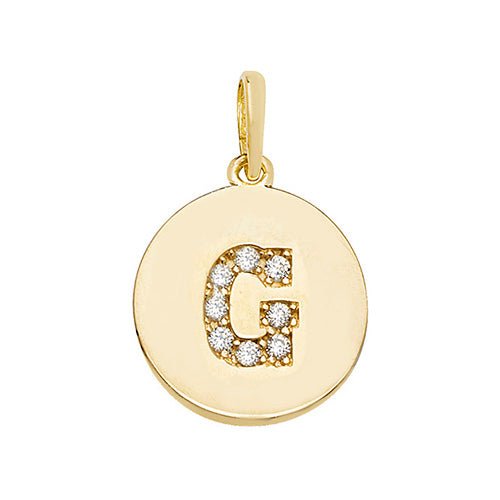 9ct Yellow Gold Cubic Zirconia Round Pendant Initial G - NiaYou Jewellery
