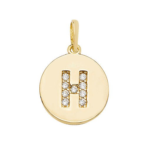 9ct Yellow Gold Cubic Zirconia Round Pendant Initial H - NiaYou Jewellery