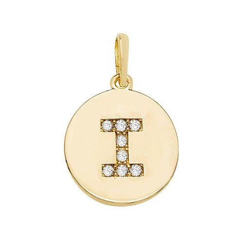 9ct Yellow Gold Cubic Zirconia Round Pendant Initial I - NiaYou Jewellery