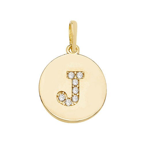 9ct Yellow Gold Cubic Zirconia Round Pendant Initial J - NiaYou Jewellery