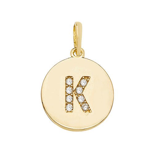 9ct Yellow Gold Cubic Zirconia Round Pendant Initial K - NiaYou Jewellery