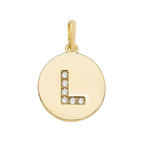 9ct Yellow Gold Cubic Zirconia Round Pendant Initial L - NiaYou Jewellery