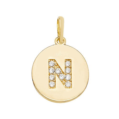 9ct Yellow Gold Cubic Zirconia Round Pendant Initial N - NiaYou Jewellery