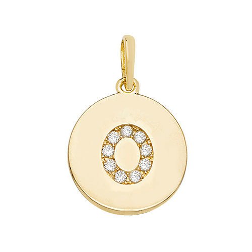 9ct Yellow Gold Cubic Zirconia Round Pendant Initial O - NiaYou Jewellery