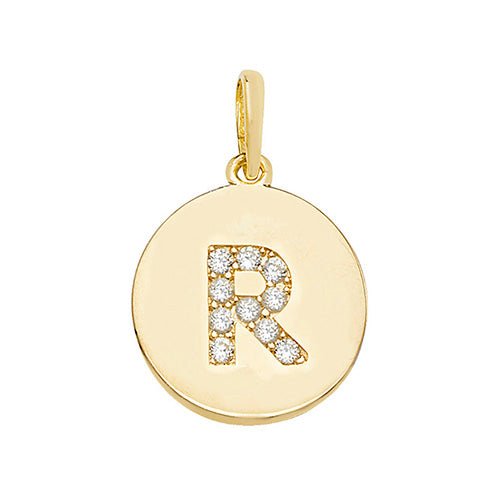 9ct Yellow Gold Cubic Zirconia Round Pendant Initial R - NiaYou Jewellery