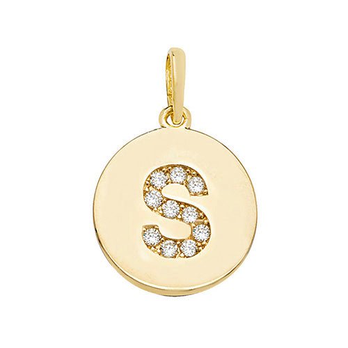9ct Yellow Gold Cubic Zirconia Round Pendant Initial S - NiaYou Jewellery