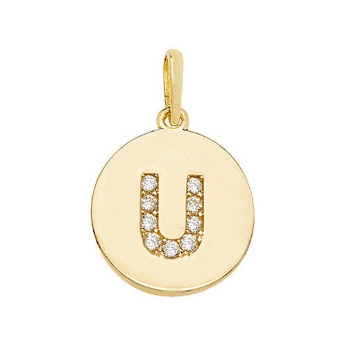 9ct Yellow Gold Cubic Zirconia Round Pendant Initial U - NiaYou Jewellery