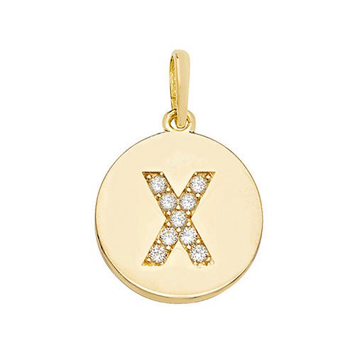 9ct Yellow Gold Cubic Zirconia Round Pendant Initial X - NiaYou Jewellery