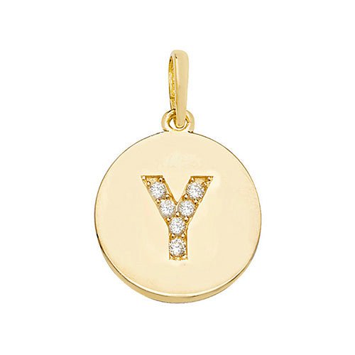 9ct Yellow Gold Cubic Zirconia Round Pendant Initial Y - NiaYou Jewellery