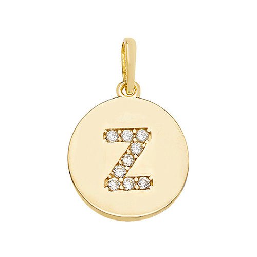 9ct Yellow Gold Cubic Zirconia Round Pendant Initial Z - NiaYou Jewellery