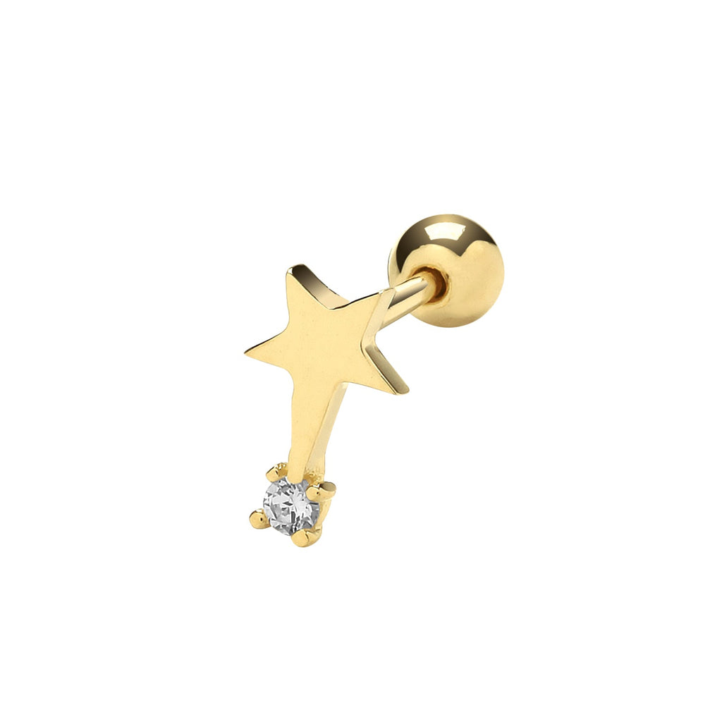 9ct Yellow Gold Cubic Zirconia Shooting Star Cartilage Post Stud - NiaYou Jewellery
