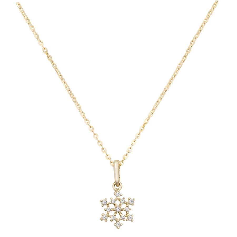 9ct Yellow Gold Cubic Zirconia Snowflake Pendant Necklace - NiaYou Jewellery