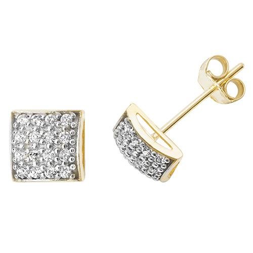 9ct Yellow Gold Cubic Zirconia Square Stud Earrings - NiaYou Jewellery