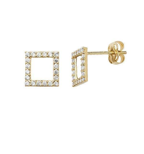 9ct Yellow Gold Cubic Zirconia Square Stud Earrings - NiaYou Jewellery