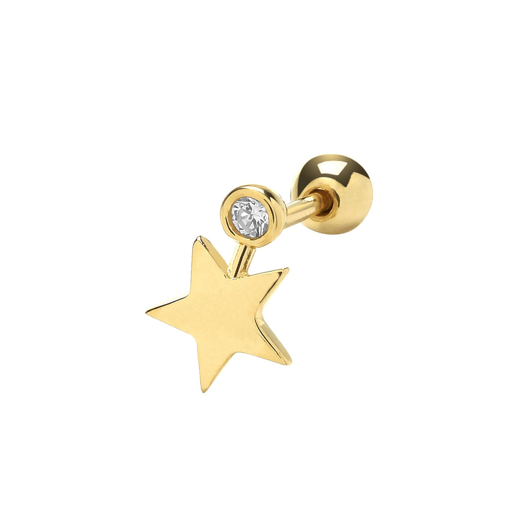 9ct Yellow Gold Cubic Zirconia Star Cartilage Post Stud - NiaYou Jewellery