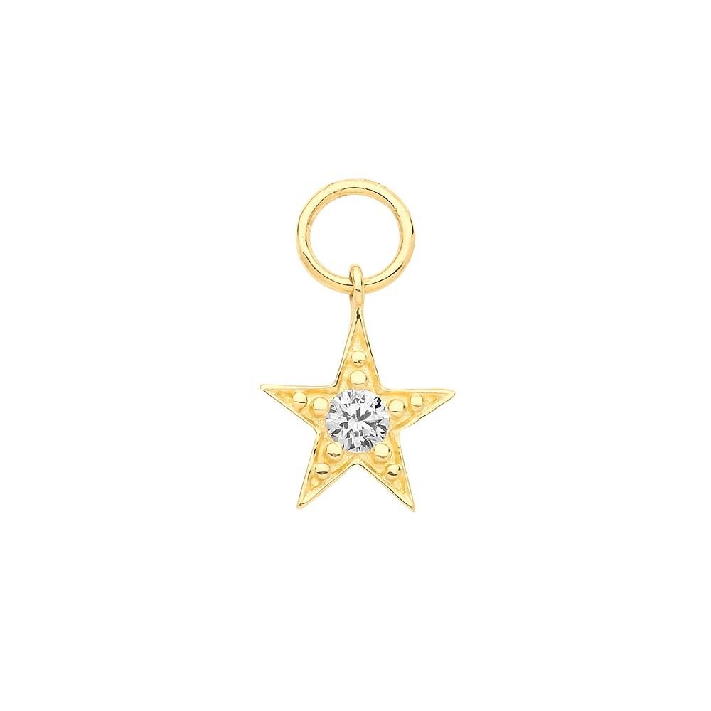 9ct Yellow Gold Cubic Zirconia Star Hoop Earring Charm - NiaYou Jewellery