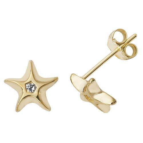 9CT Yellow Gold Cubic Zirconia Star Stud Earrings - NiaYou Jewellery