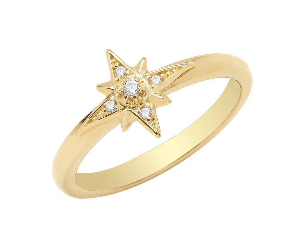 9ct Yellow Gold Cubic Zirconia Starburst Ring - NiaYou Jewellery