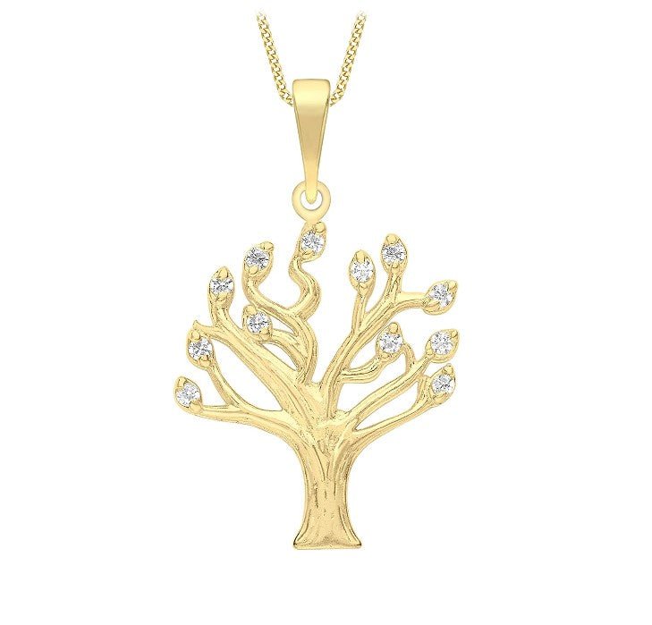 9ct Yellow Gold Cubic Zirconia Tree Of Life Pendant Necklace - NiaYou Jewellery