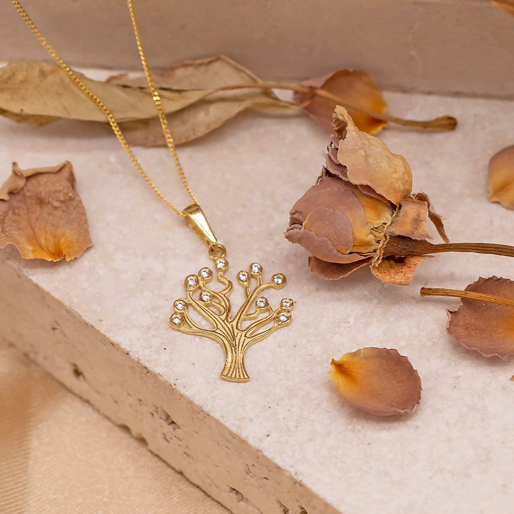 9ct Yellow Gold Cubic Zirconia Tree Of Life Pendant Necklace - NiaYou Jewellery