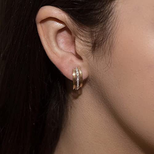 9ct Yellow Gold Cubic Zirconia Triple Band Stud Earrings - NiaYou Jewellery