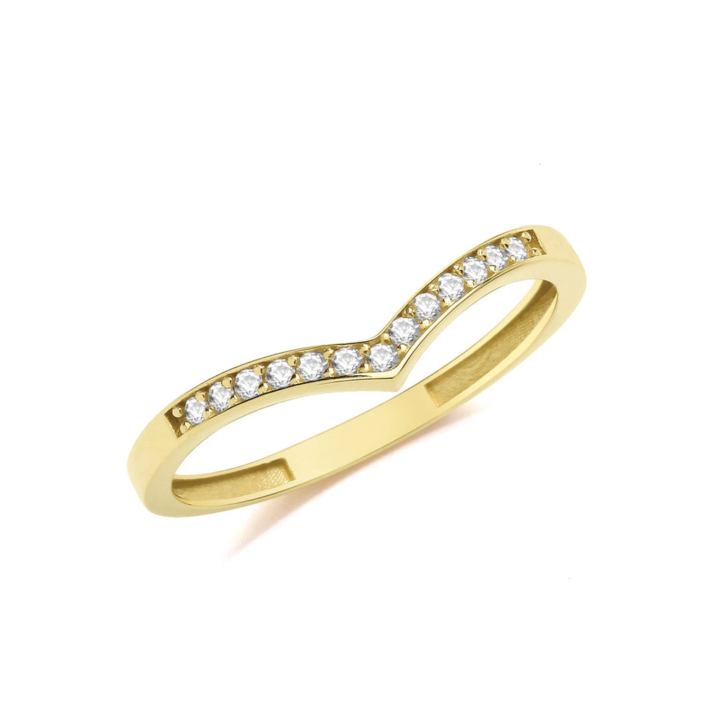 9ct Yellow Gold Cubic Zirconia Wishbone Ring - NiaYou Jewellery
