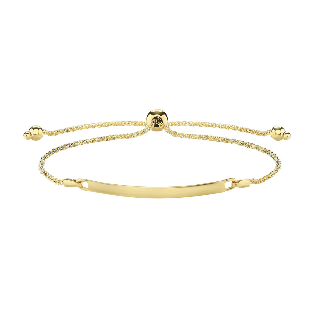 9ct Yellow Gold Curved ID Bar Slider Bracelet - NiaYou Jewellery